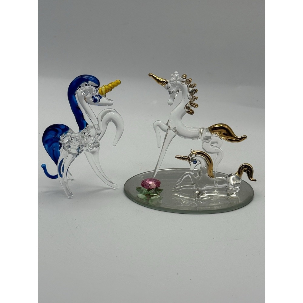 Lot Of Blown Glass Colorful Horse unicorn Figurine Animal Mini Gold Accent